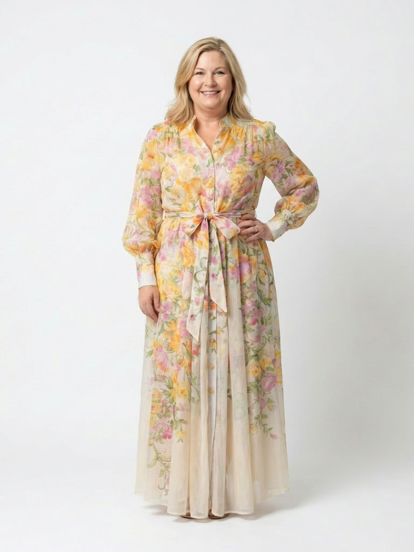 Cressida | Vestido Maxi Floral Translucido de Manga Larga