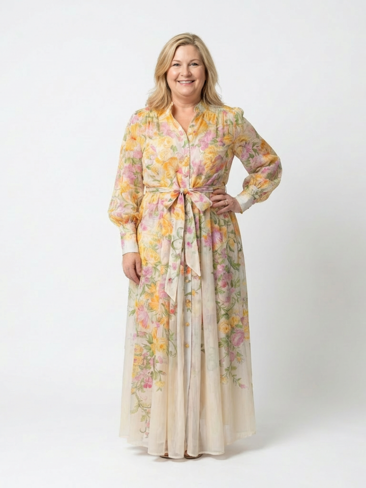 Cressida | Vestido Maxi Floral Translucido de Manga Larga