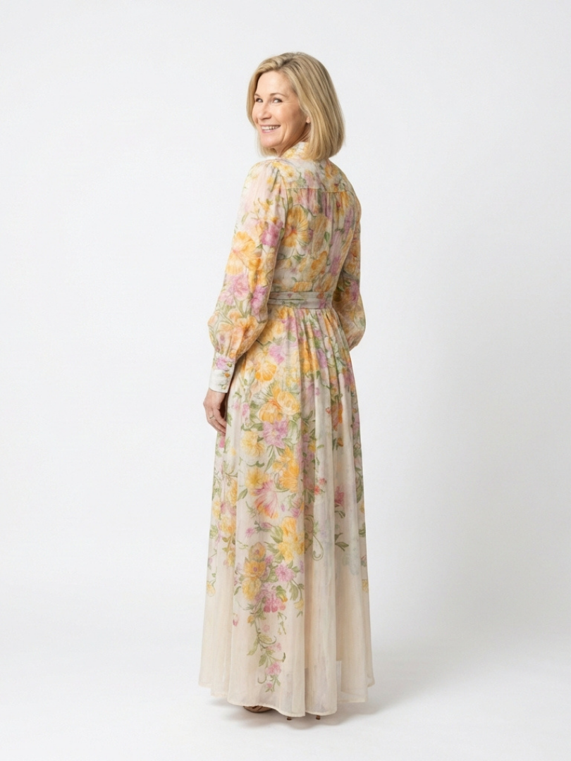Cressida | Vestido Maxi Floral Translucido de Manga Larga