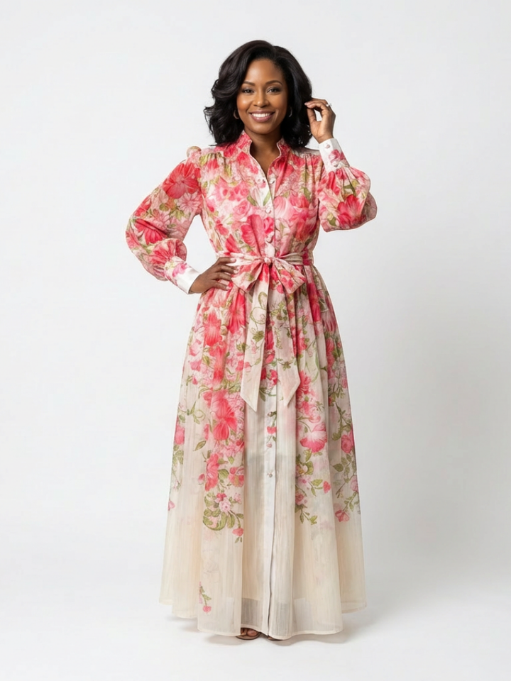 Cressida | Vestido Maxi Floral Translucido de Manga Larga