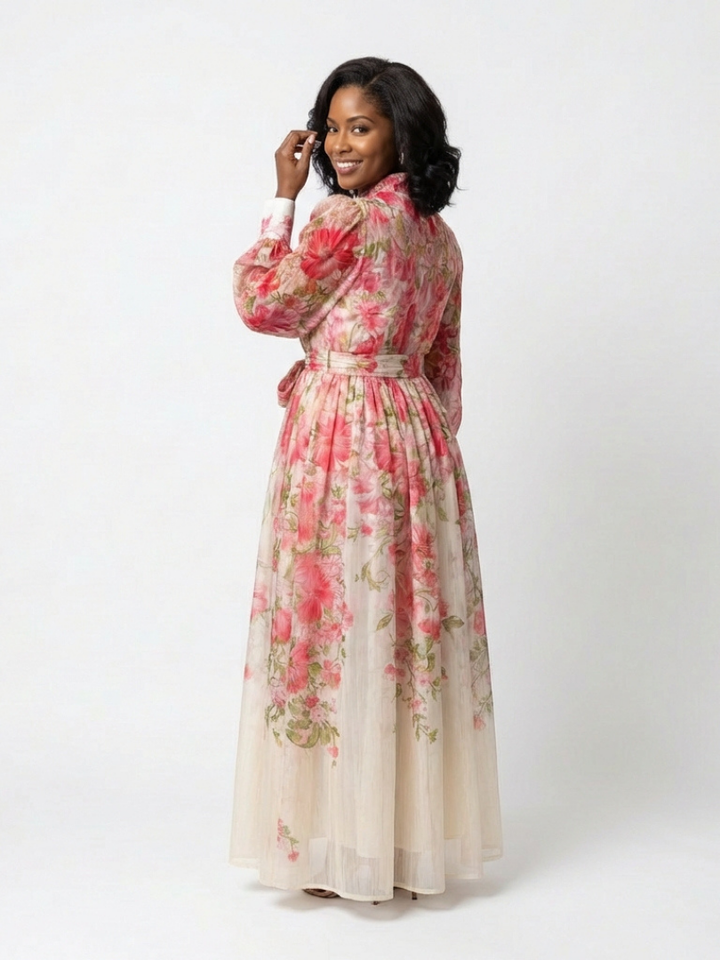 Cressida | Vestido Maxi Floral Translucido de Manga Larga
