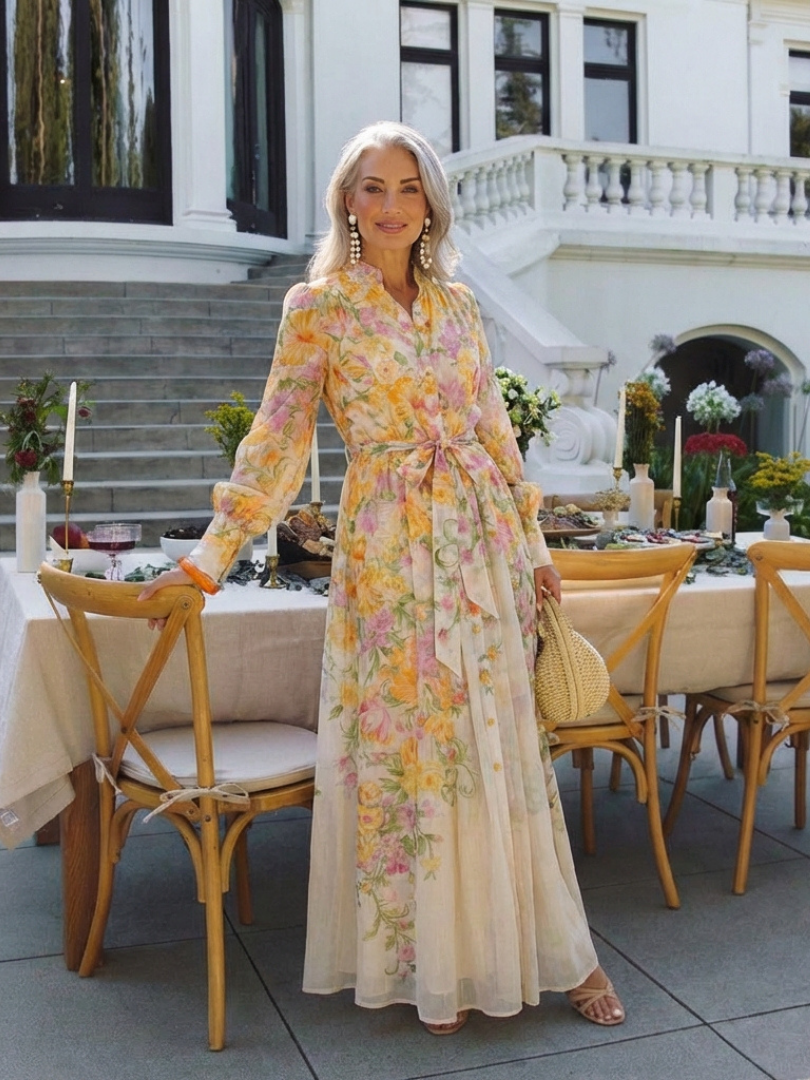 Cressida | Vestido Maxi Floral Translucido de Manga Larga