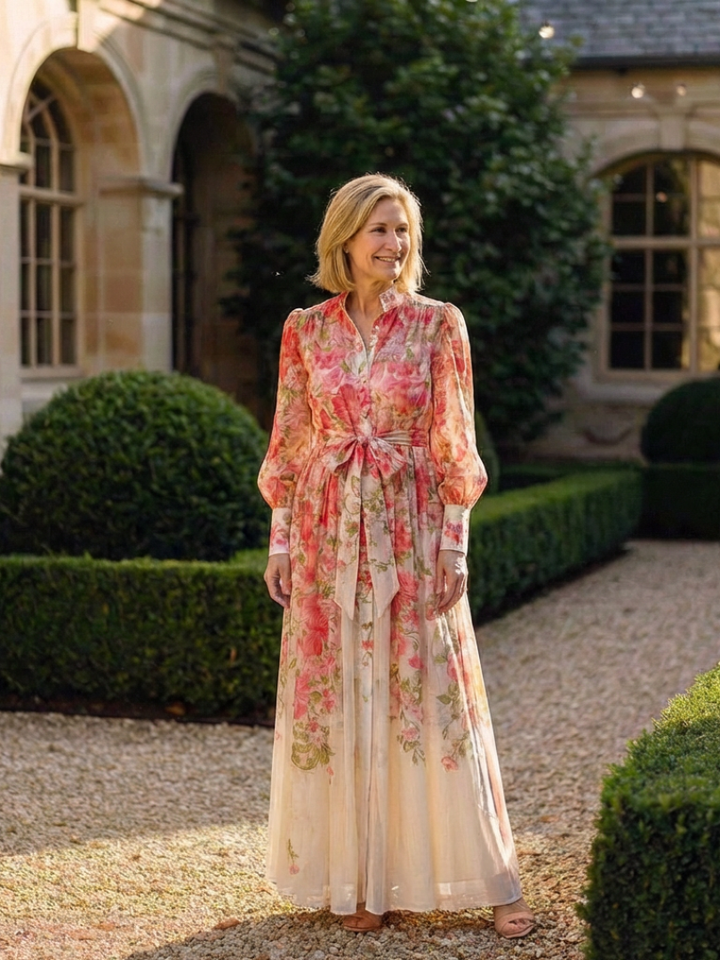 Cressida | Vestido Maxi Floral Translucido de Manga Larga