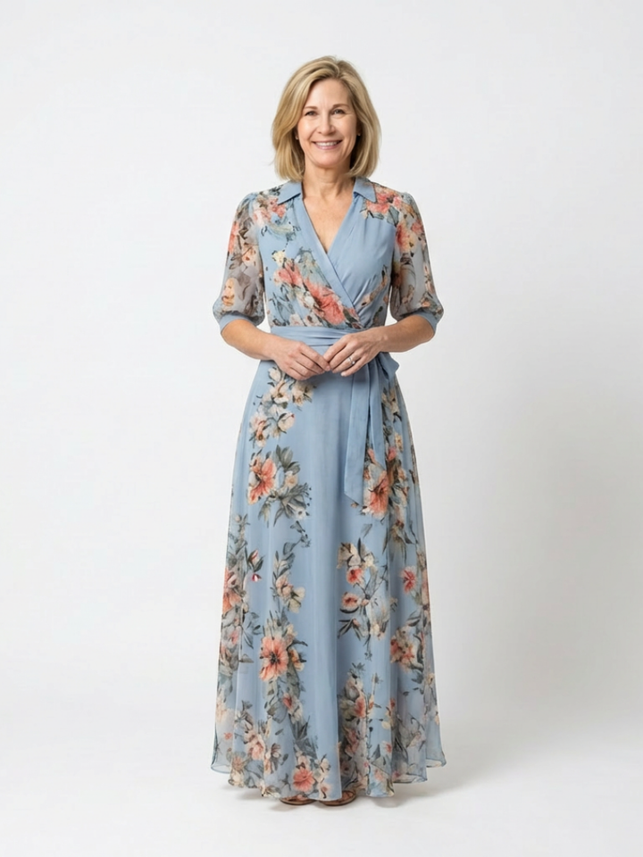 Elowen | Vestido Maxi con Cuello en V y Estampado Floral