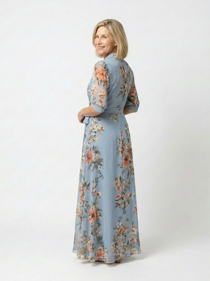 Elowen | Vestido Maxi con Cuello en V y Estampado Floral