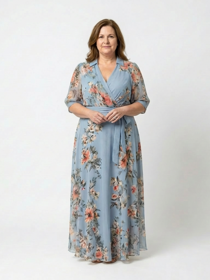 Elowen | Vestido Maxi con Cuello en V y Estampado Floral