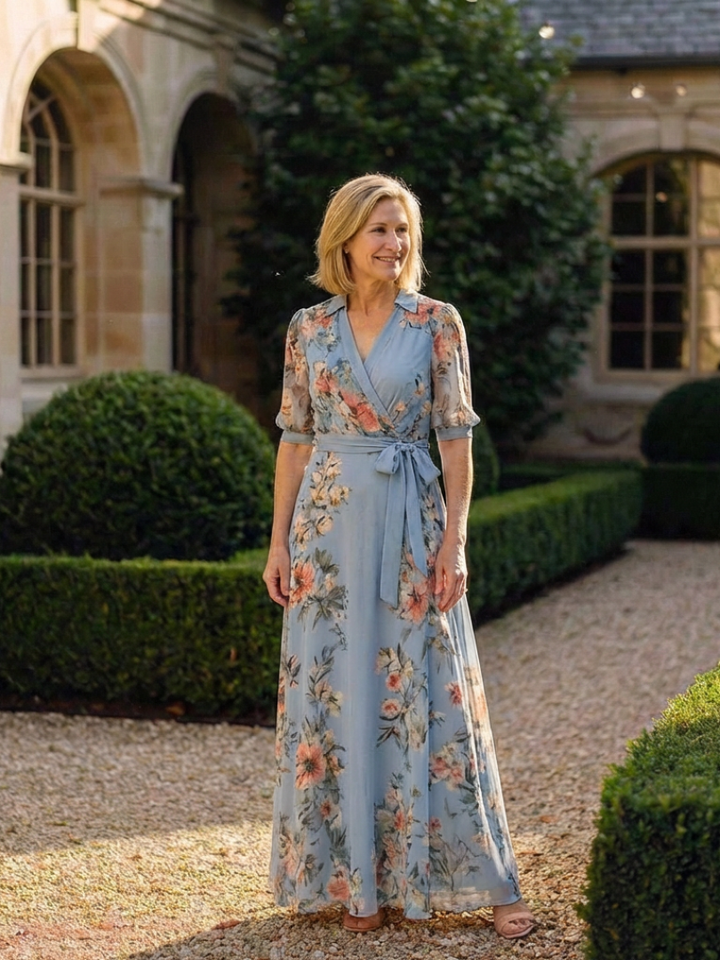 Elowen | Vestido Maxi con Cuello en V y Estampado Floral