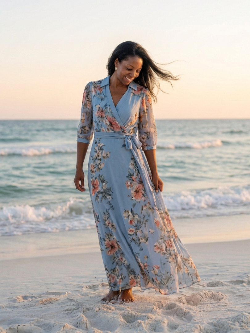 Elowen | Vestido Maxi con Cuello en V y Estampado Floral